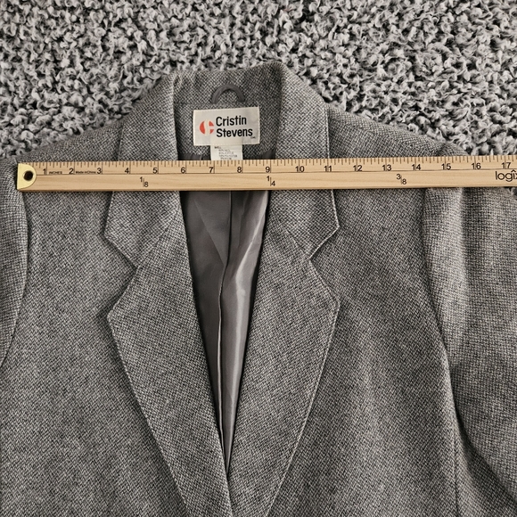 Vintage Women's Gray Wool Tweed Blazer Size 16 M L Cristin Stevens Jacket Fall - Picture 7 of 13